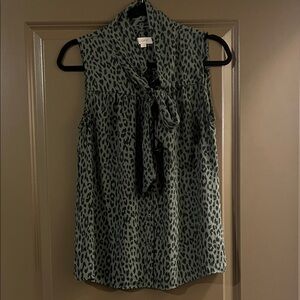 LOFT gray  and Black Animal Print tie front blouse